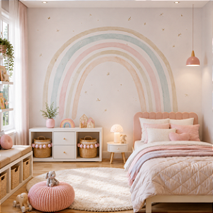 Papel de Parede Personalizado Infantil Arco íris Aquarela