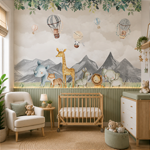 Papel de Parede Infantil Personalizado Savana Aquarela