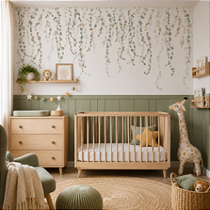 Papel de Parede Personalizado Infantil Raminhos Aquarela