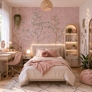 Papel de Parede Personalizado Flores e Pássaros