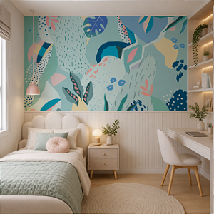 Papel de Parede Personalizado Infantil -Juvenil Vibrante Abstrado Floral Folhagem