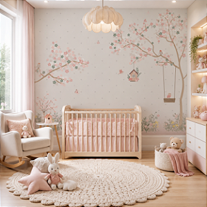 Papel de Parede Personalizado Infantil Árvore Florida - Casa de Passarinho