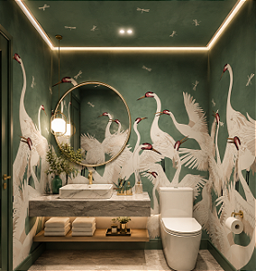 Papel de Parede Personalizado Cisne Verde Sob Medida – Elegância para Lavabo, Sala e Hall de Entrada