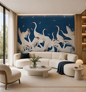 Papel de Parede Personalizado Cisne - Garça Azul Sob Medida Non Woven Acabamento em Linho