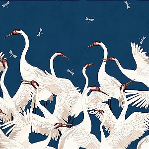 Papel de Parede Personalizado Cisne - Garça Azul Sob Medida Non Woven Acabamento em Linho