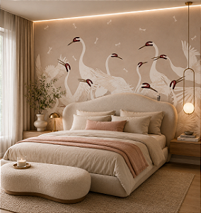 Papel de Parede Personalizado com Design Cisne e Garça Areia – Non Woven Linho