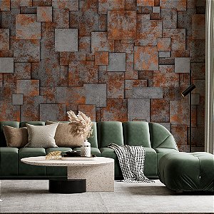 Papel de Parede Personalizado Mosaíco Pedra Ferro Ferrugem