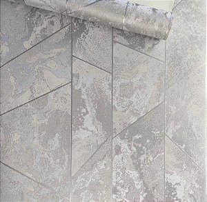 Papel de Parede Vinílico Importado Mármore IMN056-Prata  Rolo de 10 metros