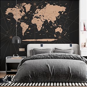 Papel de Parede Infantil Personalizado Mapa Mundi Preto