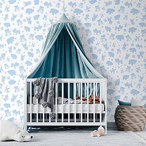 Papel de Parede Infantil Personalizado Non Woven Bichinhos Azul
