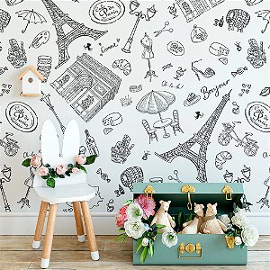 Papel de Parede Infantil Personalizado Non Woven Coisas de Paris