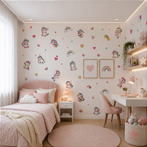 Papel de Parede Infantil Personalizado Non Woven Cute Unicórnios