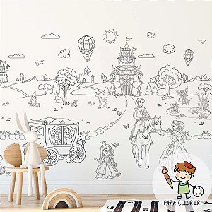 Papel de Parede Infantil Personalizado Non Woven Colorir Mundo Encantado