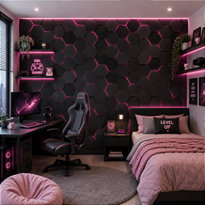 Papel de Parede Personalizado Infantil 3D Geométrico Gamer Rosa