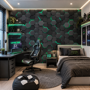 Papel de Parede Personalizado Infanti 3D Geométrico Gamer Verde