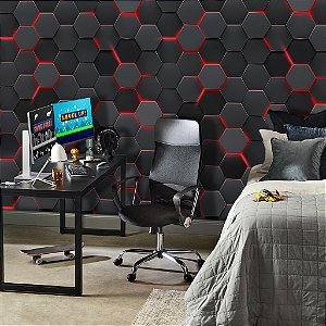 Papel de Parede Infantil Personalizado 3D Geométrico Gamer Vermelho