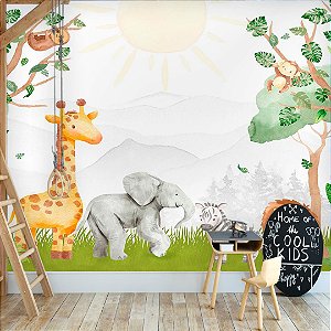 Papel de Parede Infantil Personalizado Bebê Safari Aquarela