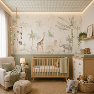 Papel de Parede Infantil Personalizado Reino Animal Safari Sob Medida
