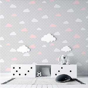 Papel de Parede Personalizado Nuvens Poa Rosa