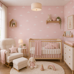 Papel de Parede Personalizado Nuvem Rosa Infantil