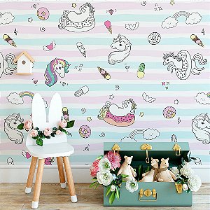Papel de Parede Infantil Personalizado Non Woven Unicórnios Color