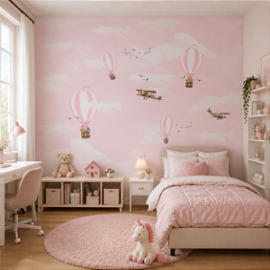Papel de Parede Infantil Personalizado Sob Medida Non Woven Balão Rosa