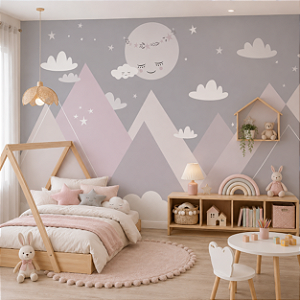 Papel de Parede Personalizado Infantil Montanha e Lua