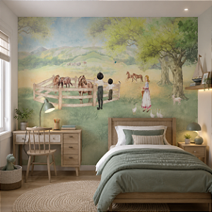 Papel de Parede Personalizado Quarto Infantil Fazenda Feliz Aquarela