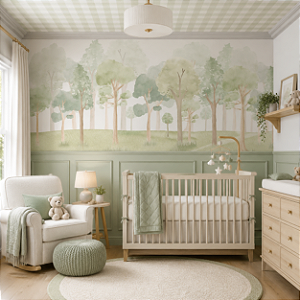 Papel de Parede Personalizado Quarto Infantil Floresta Verde Aquarela