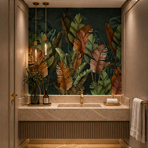 Papel de Parede Personalizado para Lavabo Folhas de Bananeiras Collors 100% Lavável - Feito Sob medida