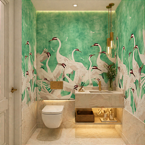 Papel de Parede Personalizado Cisne Verde Claro – Non Woven Premium, Lavável e Sob Medida