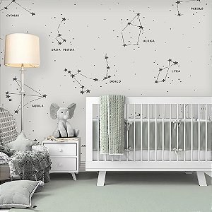 Papel de Parede Infantil Personalizado Quarto  Estrelas- Constelação Cinza