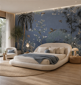 Papel de Parede Personalizado Jardim Oriental Azul Non Woven