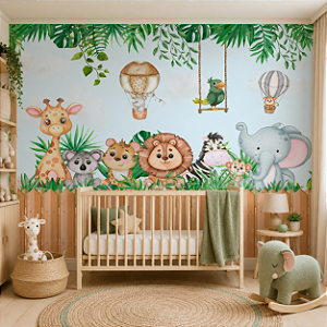 Papel de Parede Quarto Infantil Personalizado Cercadinho Safari