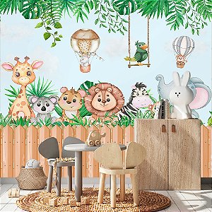Papel de Parede Quarto Infantil Personalizado Cercadinho Safari