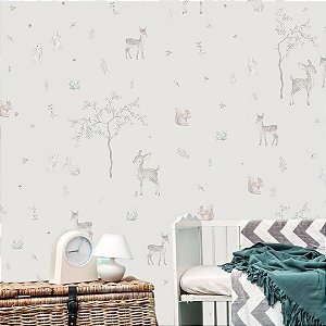 Papel de Parede Infantil Personalizado - Animais da Floresta Fundo Bege