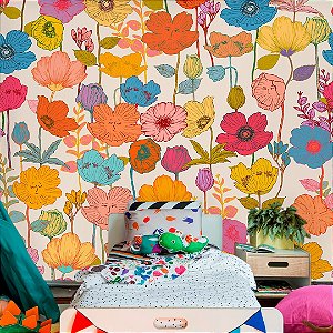 Papel de Parede Personalizado Flores Vibrantes