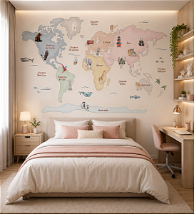 Papel de Parede Quarto Personalizado Infantil Color Mapa