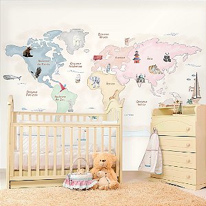 Papel de Parede Quarto Personalizado Infantil Color Mapa