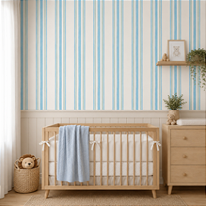 Papel de Parede Quarto Personalizado Infantil - Listras Azul e Verde