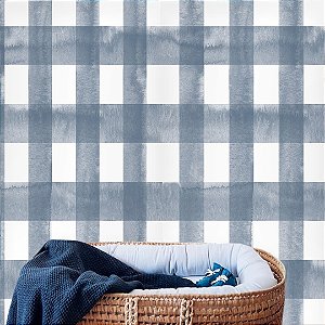 Papel de Parede Personalizado Infantil Xadrez Azul Marinho Aquarela