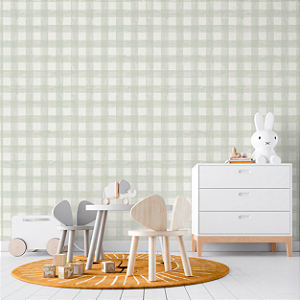 Papel de Parede Infantil Personalizado Xadrez Verde Aquarela Estonado - Estilo Estonado