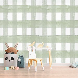Papel de Parede Infantil Personalizado Xadrez  Verde Aquarela
