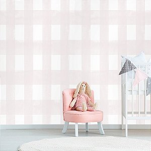 Papel de Parede Personalizado Infantil Xadrez Rose Aquarela