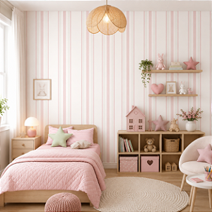 Papel de Parede Personalizado Infantil Listras Rosas