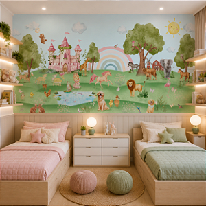 Papel de Parede Quarto Infantil Personalizado Mundo Encantado