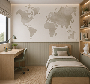 Papel de Parede Quarto Personalizado Mapa Mundi Areia Aquarela