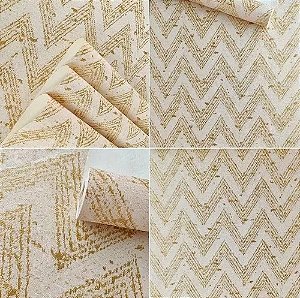 Papel de Parede Vinílico Chevron Texturizado Importado Dourado - Rolo de 10 metros MV15