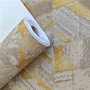 Papel De Parede Geométrico Importado Vinílico Lavável Luxo MV29 Dourado Rolo 10 MT