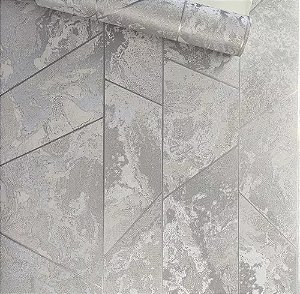 Papel de Parede Importado Vinílico e Lavável- Geométrico - Prata  - Rolo de 10 metros imn055
